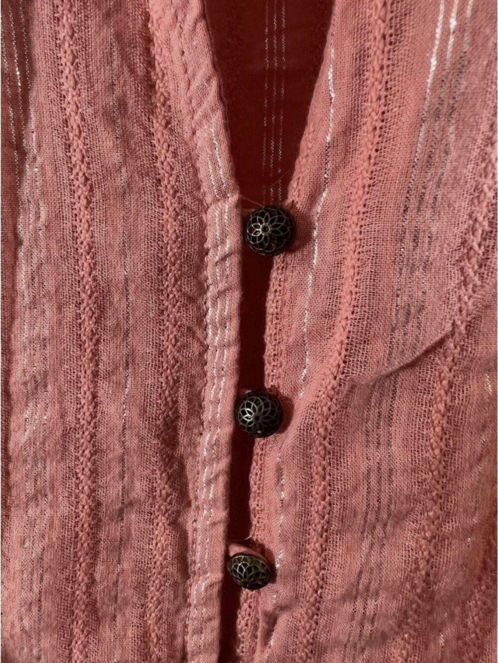 Pilcro Anthropologie Tavi Salmon Pink Metallic Thread Oversized Blouse SZ XS - Picture 7 of 8